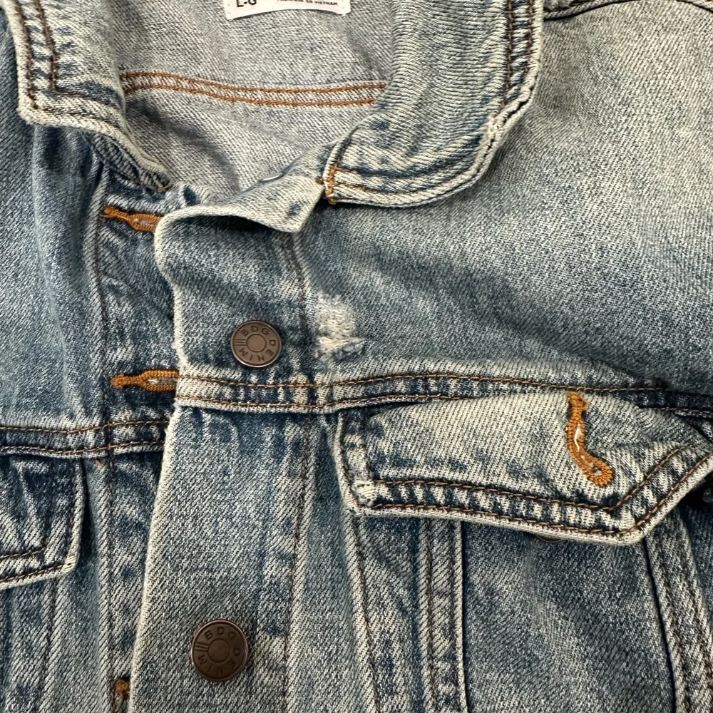 BDG Denim Jacket with Flamingo Embroidery Indie Boho Festival